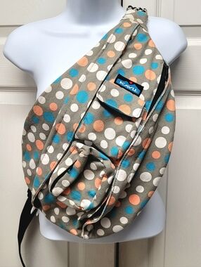 Kavu Gray Sling Bag with Blue, Peach & White Polka Dots